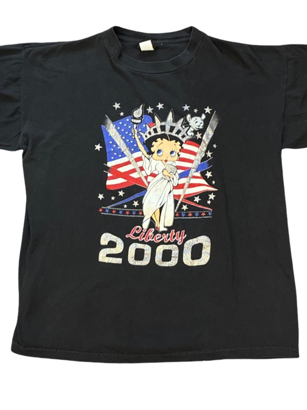 Y2K  Betty Boop Lady Liberty Black T-Shirt 4th of July Celebration Collectible